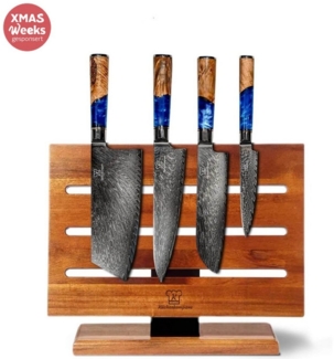 Küchenkompane Messer-Set Damast Messer Kombipaket mit magnetischem Messerblock - 5-teilig (2-tlg)