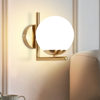 ZMH Wandleuchte Innen Modern Gold Wandlampe Glas Lampenschirm E27 Schlafzimmer Flur, Einfache Installation, ohne Leuchtmittel, 1 Flammig Wandbeleuchtung Treppenhaus Vintage Flurlampe Bett