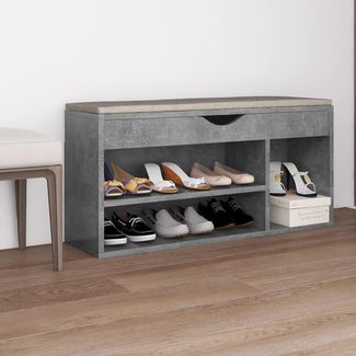 vidaXL Schuhbank mit Kissen Betongrau 104x30x49 cm Holzwerkstoff 326754