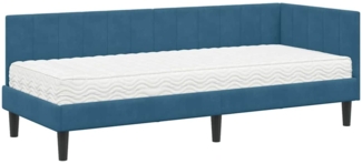 vidaXL Eckbettgestell mit Matratze mit Kopfteil Blau 80 x 200 cm Samt 3393877