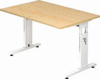 bümö höhenverstellbarer Schreibtisch O-Serie 120x80 cm in Ahorn, Gestell in weiß - PC Tisch klein für's Büro manuell höhenverstellbar, Computertisch verstellbar, OS-12-3-W