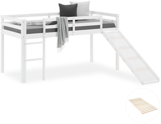 Homestyle4u Hochbett mit Rutsche, Lattenrost Kiefernholz, 90x200 cm, Weiß
