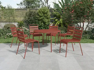 Vente-unique - MIRMANDE Gartenessgruppe Metall Rot - B 130 cm59 cm x H 74 cm79 cm x L 130 cm47,5 cm