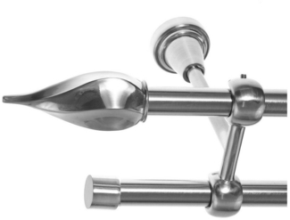 BASIT Gardinenstange Edelstahloptik 19mm mit Deckenträgern 120 cm E14, Ø 19 mm, 2-läufig, verschraubt, Metall, D28 120 cm E14 Zwirbel
