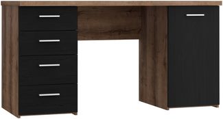 Schreibtisch >NET106< mit 4 Schubladen, in Schwarz/Schlammeiche Dekor - 145x76,3x60cm (BxHxT)