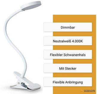 SEBSON LED Steckdosenleuchte LED Klemmlampe Bett 4W - Stecker, dimmbar, neutralweiß, Tischlampe, LED integriert, neutralweiß, Neutralweiß 4000K, 300lm, 4W, Dimmbar in 3 Stufen, inkl. Netzteil