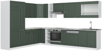 Eckküche Fame-Line Grün-Gold Landhaus/Weiß 347 x 60 cm , AP Marmor Vicco