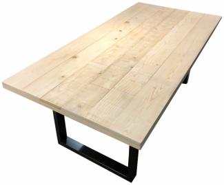 Tisch aus Mangoholz und Metall 220 x 77 x 100 cm antikschwarzes Gestell