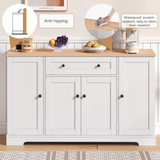 Sideboard 138 cm, Natural und Weiß, mit Schublade, Doppeltürfach und verstellbaren Einlegeböden,138*40*85 cm