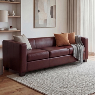3er Sofa Couch Loungesofa Lille ~ Kunstleder, rot-braun