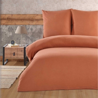 Buymax Bettwäsche Luxury, Musselin 100% Baumwolle, 3 teilig, 200x220 cm, Bettbezug Set Uni einfarbig mit Reißverschluss Beige-Braun