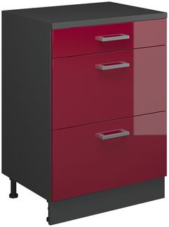 Kommode unter Schräge Rion Rot Hochglanz 60x81.6 cm ohne Schräge mit 3 Schubladen Vicco