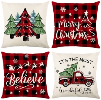 Qelus Kissenbezüge Weihnachten Kissenbezug 4er Set Kissenbezüge 45x45cm Dekokissen Deko, für Sofa Couch