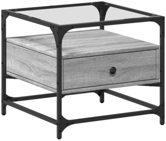 vidaXL Couchtisch mit Glasplatte Grau Sonoma 50x50x45 cm Stahl 846052