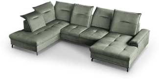 MOEBLO Ecksofa Romi U, Moderner Ecksofa mit Schlaffunktion und Stauraum, Verstellbare Kopfstützen und verschiebbare Rückenlehne, Eckcouch Wohnlandschaft Sofa mit Ottomane Eckgarnitur Polsterecke, -(BxHxT):364x90x230 cm