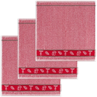 Kracht Geschirrtuch Waldpilze, (Set, 3-tlg, Set), 3er Pack Frottee Küchenhandtücher (3 Stück) ca. 50x50 cm Baumwolle