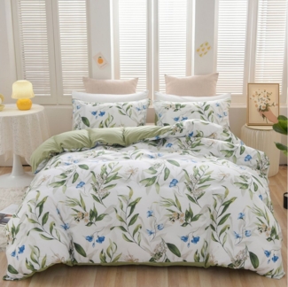 ibettertec Bettwäsche Bettwäsche 135x200cm,200x200cm,Blätter Blumen Pflanzen Muster, Für Allergiker geeignet mit Kissenbezüge 80x80cm und Reißverschluss