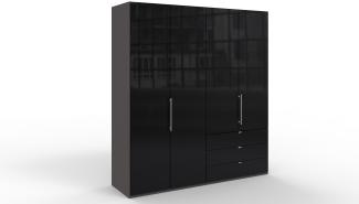 WIEMANN Loft Kleiderschrank, Schlafzimmerschrank, Gleittürenschrank, Drehtürenschrank, mit Schubladen, Glas schwarz, Havanna, B/H/T 200 x 216 x 58 cm