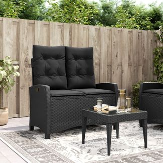 vidaXL Gartenbank Verstellbar mit Kissen Schwarz Poly Rattan 368226