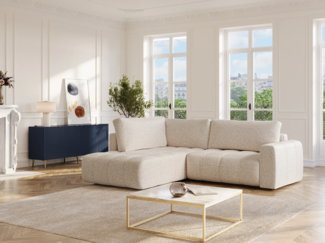 Vente-unique - Ecksofa links - Stoff meliert - Beige - LORIONA