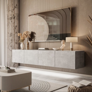 Colgante 200 Beton TV-Schrank Hängeschrank Beton HG Fernsehschrank mit LED Beleuchtung und Push to Open System TV- Bank Sideboard Lowboard Wohnwand Wohnzimmer