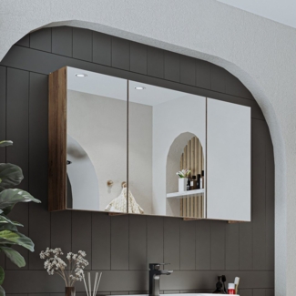 Roomart Badmöbel-Set GUSTO-ATL 120 cm, (Komplett-Set, • Waschbecken mit Unterschrank • Spiegelschrank • Seitenschrank), •Weiß•Eiche