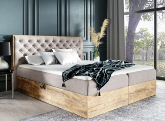 AX LIVING Boxspringbett 180x200 mit Bettkasten Clavio in Beige