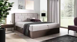 Boxspringbett Bett BEILA 120x200cm Dunkel Eiche Stoff Hellbeige inkl. Bettkasten