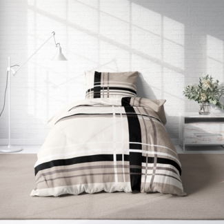 One Home Bettwäsche Adzo Winter, Biber, 2 teilig, modern gestreift grafisch, kuschelig flauschig warm weich Baumwolle