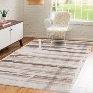 Teppich Wohnzimmer - Braun Beige Meliert - 140x200cm - Weich Flachflor - Schlafzimmer Kinderzimmer Dekoration - Deko Teppiche