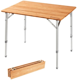 KingCamp Campingtisch Bambus Campingtisch Falt Tisch, Camping Klapptisch Alu Holz 3 Höhen