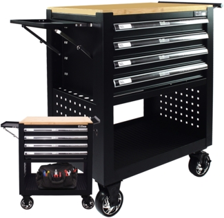 Werkstattwagen Profi Compact unbestückt 85 x 68 x 46 cm Holzplatte 4 Schubladen Lochwand Ablage sw