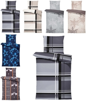 One Home Bettwäsche Winter, Biber, 4 teilig, modern gestreift grafisch, kuschelig flauschig warme weiche Baumwolle