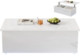 SeedWave Couchtisch Moderner Sofatisch LED Höhenverstellbarer Kaffeetisch mit Staufächern, USB-Anschluss, Hochglänzende Oberfläche