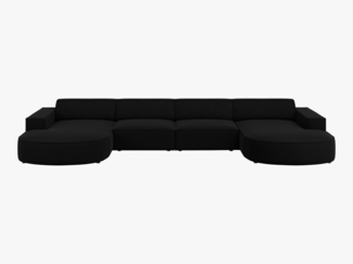 Micadoni Panorama-Sofa Jodie 6-Sitzer runde Recamiere Samt Bluvel Schwarz