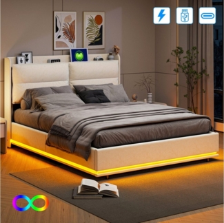 Furnishings Home Polsterbett Doppelbett Stauraumbett, Mit LED-Beleuchtung (1 tlg, Mit Drahtloses Aufladen + USB + type C), Mit Gepolstertes Kopfteil, Ladefunktion, Samt, 140x200 cm