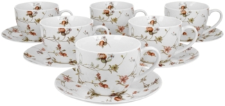 DUO FLORAL 6er-Set Tassen 280 ml SAFA mit Untertassen, New Bone China Porzellan