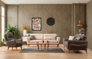 Sitzgruppe/Sofa Set - Wohnzimmergarnitur "Galea" 3+3+1+1-Beige/Grau