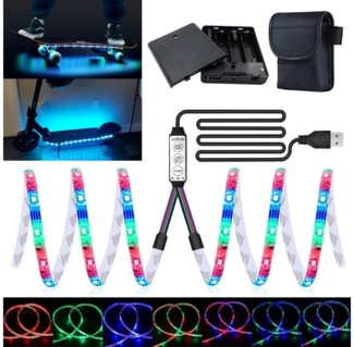 Rosnek LED Stripe 2×50cm, RGB, Batterie/USB, für Scooter Skateboard, Sicherheitslichter