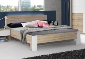 Bett Futonbett Schlafzimmer Doppelbett 160x200cm Bianco Eiche weiß