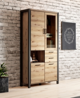 Standvitrine Aktiv Stauraumschrank 100x41x200cm taurus schwarz matt