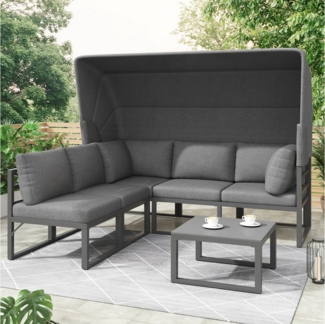 Flieks Gartenlounge-Set, 5 Sitzer Gartenmöbel Sitzgruppe mit Sonnendach
