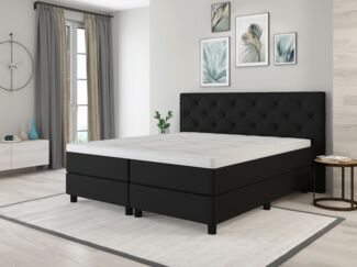 Boxspringbett Stockholm 160x200cm. Härtegrade 1x H3/1x H5. Textilbezug schwarz