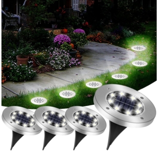 BlingBin LED Solarleuchte 4 Stück LED Solar Gartenleuchte 8 LEDs Solar Bodenleuchten, Solar, LED fest integriert, Tageslichtweiß, Wasserdicht Solarleuchte Gartenleuchte für Rasen,Garden