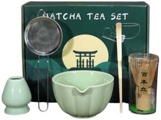 Auledio Teeservice Keramik Matcha-Schale und Matcha-Rührbesen-Set, 5-teilig