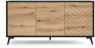 MOEBLO Kommode Onyks K154 (Sideboard Wohnzimmer Kommode Schlafzimmer Komodenschrank Highboard, schwarz/eiche Evoke Fischgrät, moderne Design), (HxBxT):77x154x39cm