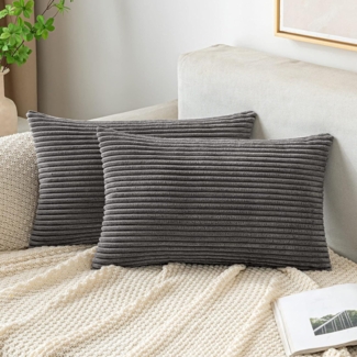 EMEMA Kissenbezüge Kordsamt Grau 30x50cm 2er Set Sofakissenhüllen