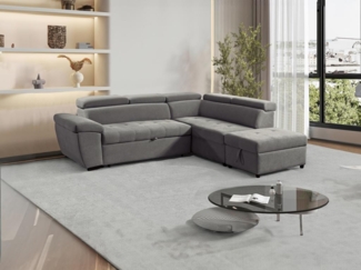 Vente-unique - Ecksofa mit Schlaffunktion - Ecke rechts - Strukturstoff - Grau - VALDERAS