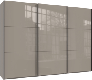 SCHWEBETÜRENSCHRANK 3-türig B300/H216/T65 cm in Sand Grau mit Glasfront inkl. Vollausstattung