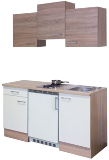 Flex-Well Küchenzeile Singleküche mit E-Geräten - 150 cm breit - Weiß Sonoma Eiche – Salerno